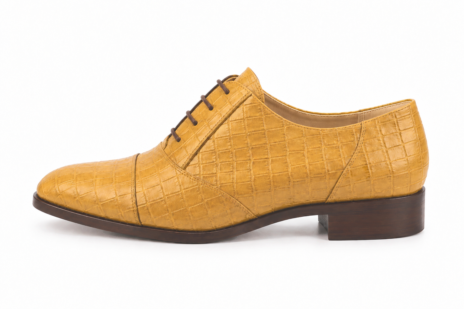 Timeless women's dress Oxfords crafted in smooth leather, offering sleek lines and sophisticated style for professional and smart attire, in mustard yellow leather with round toe and chunky rubber lug sole - Florence KOOIJMAN